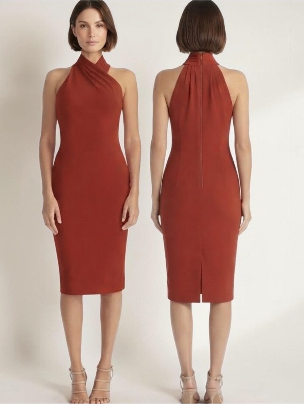RACHEL ROY Harland Crossover Halter Midi Dress - Size L